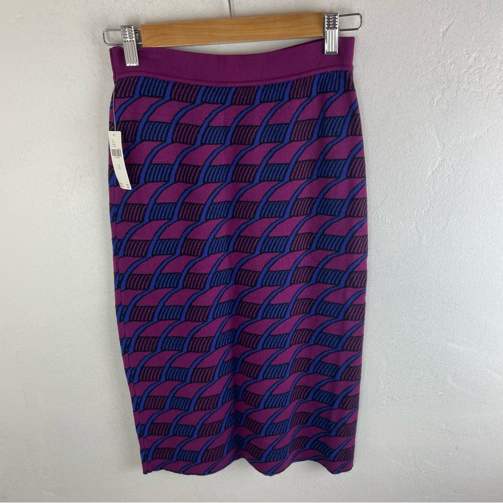 Maeve Vibrant Purple and Blue Patterned Pencil Skirt